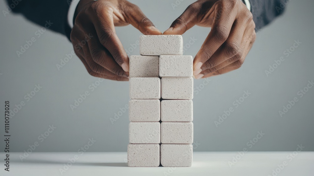 Poster business planning is the foundation of success, like a hand placing each building block with precisi