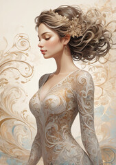 Art of Girl movements. Gold brown calm feeling with peace and harmony.
