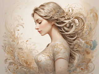 Art of Girl movements. Gold brown calm feeling with peace and harmony.