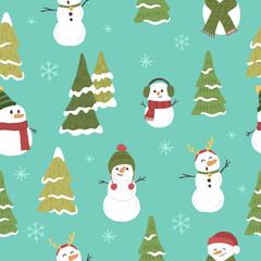 Winter Christmas Seamless pattern of snowman vector illustration