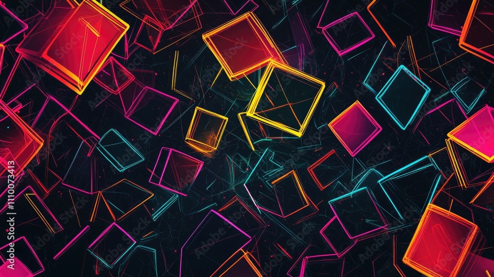 Poster abstract background with glowing colorful cubes.