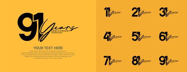 Anniversary logo set vector design, black color for celebration event