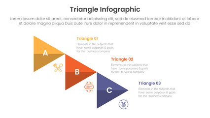 triangle base shape infographic template banner with creative triangle sticking like ladder with 3 point for slide presentation