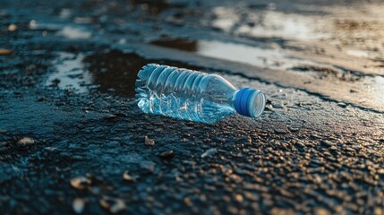 Plastic Water Bottle Littered on Paved Surface in Natural Light