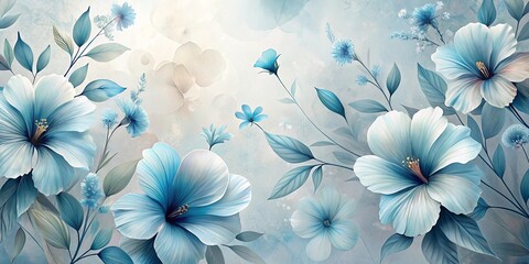 Serene Aqua Floral Arrangement Delicate Blue Flowers and Lush Greenery on a Soft Background