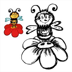 insects bees. coloring happy bees over flower