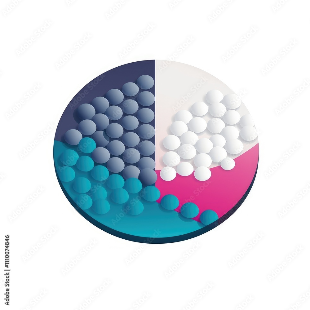 Poster abstract circle divided into sections with colorful spheres.