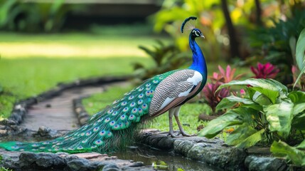 Obraz premium Peacock in a Lush Garden