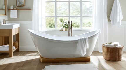 Elegant Modern Bathroom with Freestanding Bathtub and Natural Light