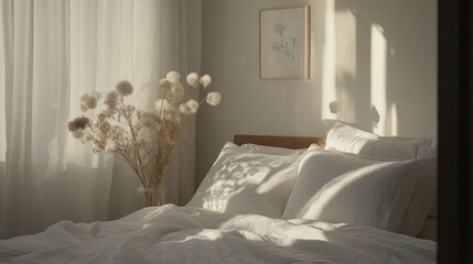 Cozy and Serene Bedroom with Soft Linens and Natural Light