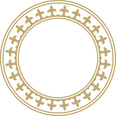 Vector golden round Kazakh national ornament. Ethnic pattern of the peoples of the Great Steppe, Mongols, Kyrgyz, Kalmyks,