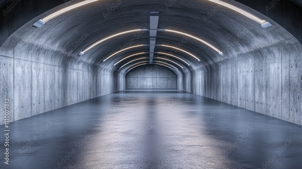 Poster spacious concrete tunnel features smooth surfaces and efficient lighting, creating an atmosphere of 