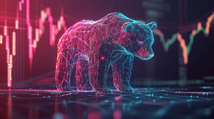 Abstract Colored Japanese Candlesticks and Digital Bear