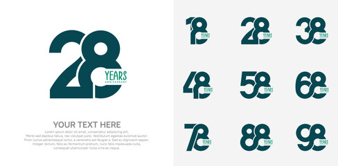 Anniversary logo set vector design, green color for celebration event