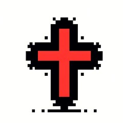 Obraz premium Pixelated red cross symbol on a white background.