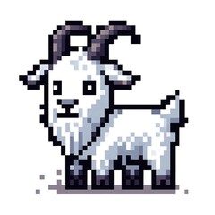 Fototapeta premium Pixel art of a cute white goat with horns.