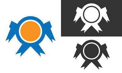 Minimalist Black and White Badge Vector Icon Design with Ribbon