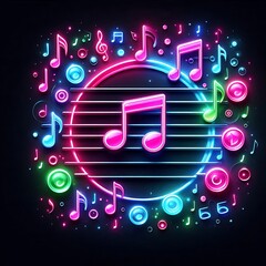 Obraz premium Colorful neon music notes and symbols design.