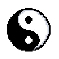 Pixel art representation of the yin-yang symbol.