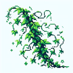 Pixel art of a green vine with leaves and tendrils.