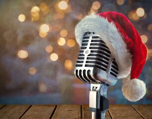 Composite image of microphone with santa hat