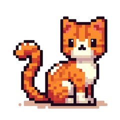 Fototapeta premium Pixel art of an orange cat with a cute expression.