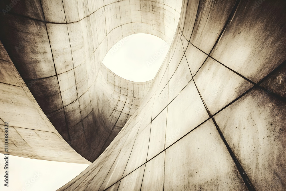 Poster abstract concrete architecture with curved walls and light.