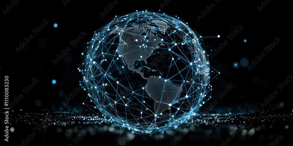 Sticker a clean and modern icon of a globe with interconnected lines and nodes, symbolizing global
