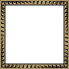Vector gold and black classic Greek square ornament. Rectangle of Ancient Greece and Roman Empire. Byzantine painting of walls, floors and ceilings. Decoration of European palaces