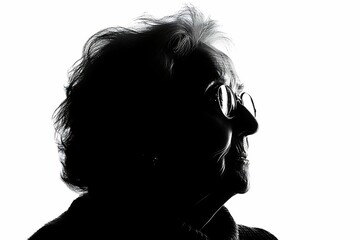 Black and white silhouette of an old woman's face, silhouette of a woman	