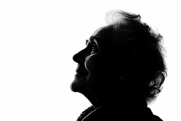 Black and white silhouette of an old woman's face, silhouette of a woman	