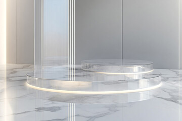 Transparent Luxury Podium Set Against an Elegant Backdrop