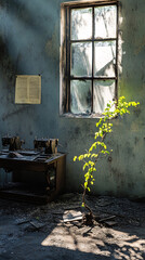 New Life concept with seedling growing sprout (tree). business development symbolic. A strong seedling growing in the stumps. Concept of building a future focus on new life. hope, freedom, life.
