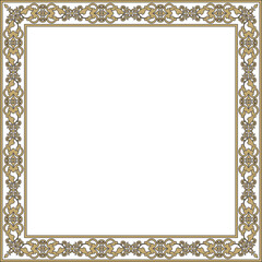 Vector square gold and black ancient Russian ornament. Slavic rectangle, border, frame. Painting of the royal chambers