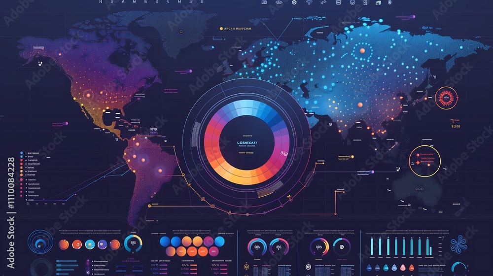 Poster business report infographic combining a heatmap for geographical sales performance and a pie chart f