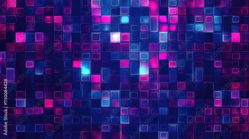 Poster abstract glowing square grid pattern.