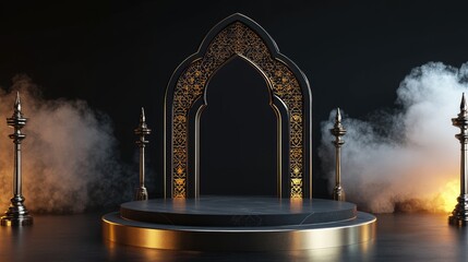 Lantern and Moon-Themed Podium for Ramadan Ceremonies