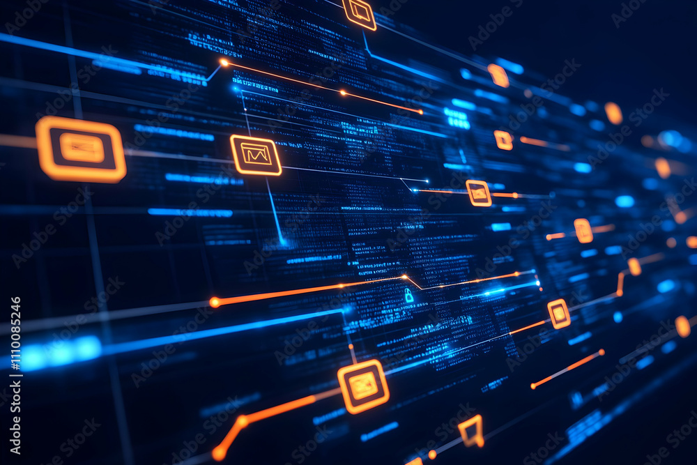 Aufkleber abstract digital data stream with icons.