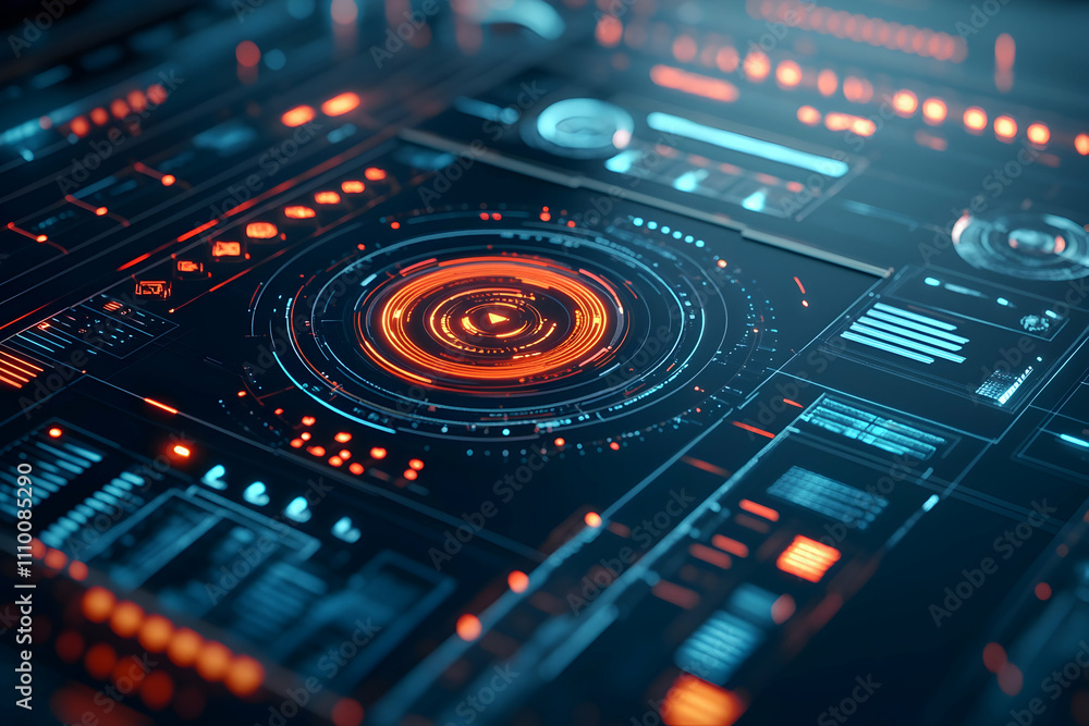 Poster abstract digital interface with glowing hud elements.