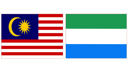 Fototapeta premium Malaysia national flag with Sierra Leone Official flag, both countries flags are in Horizontal shape and isolated on white background. Rectangular colorful design Flag with together