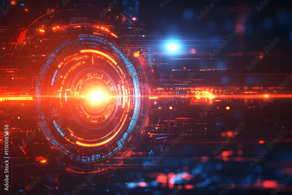 Poster abstract digital technology background with glowing circles and lines.