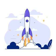 Flat cartoon-style astronaut and technology set with rockets, satellites, space stations, planets, and stars – perfect for universe-themed infographics