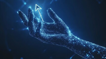 Abstract Digital Businessman Hand Holding Rising Arrows in Future