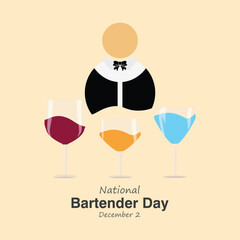 National Bartender Day, Vector, illustration. December 2. Wine glasses and bartender design concept.