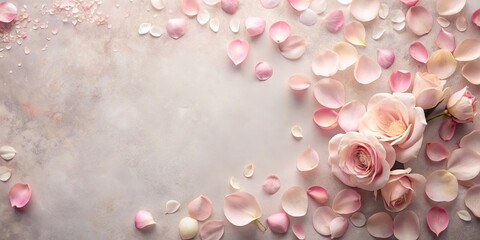Obraz premium Pastel Pink Roses and Petals on Textured Background