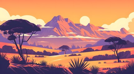 Mountain landscape in cartoon doodle style, isolated 2D vector sketch for t-shirts or UI design