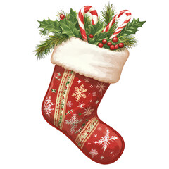 Santa Claus Socks Containing Lots Of Gifts on Christmas Day on transparent background, Generative AI