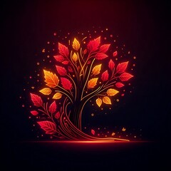 Vibrant autumn tree illustration with colorful leaves.