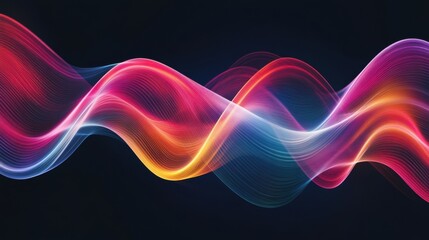 A captivating visual of multi-colored abstract waves interlocking to form a unified, fluid design on a dark background