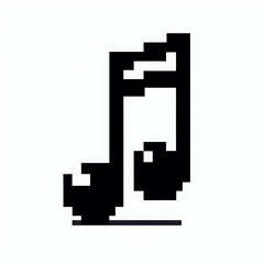 Pixelated musical note symbol in black and white.